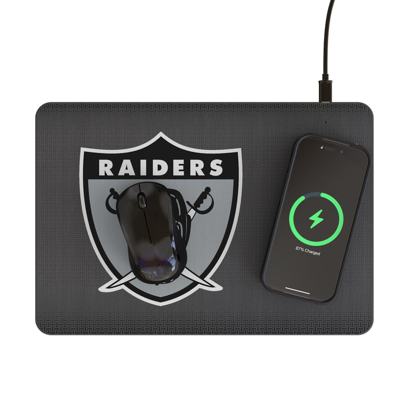 Oakland Raiders 1963 Historic Collection Linen 15-Watt Wireless Charger and Mouse Pad Lifestyle.Jpg