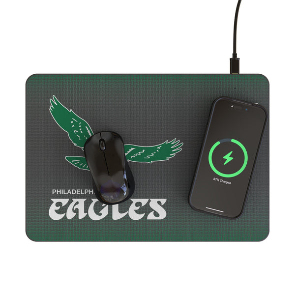 Philadelphia Eagles 1973-1995 Historic Collection Linen 15-Watt Wireless Charger and Mouse Pad Lifestyle.Jpg