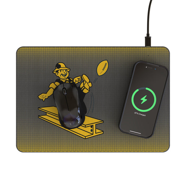 Pittsburgh Steelers 1961 Historic Collection Linen 15-Watt Wireless Charger and Mouse Pad Lifestyle.Jpg