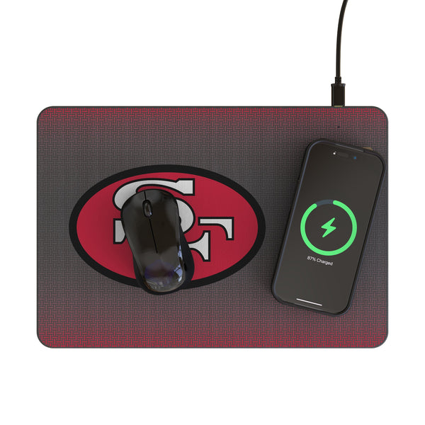 San Francisco 49ers Historic Collection Linen 15-Watt Wireless Charger and Mouse Pad Lifestyle.Jpg