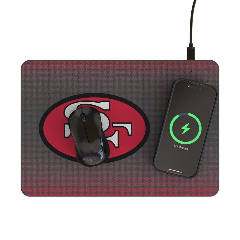 San Francisco 49ers Historic Collection Linen 15-Watt Wireless Charger and Mouse Pad Lifestyle.Jpg