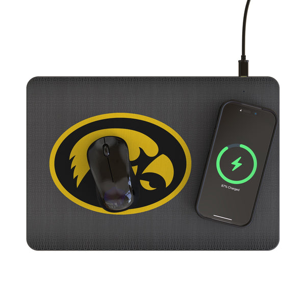 University of Iowa Hawkeyes Linen 15-Watt Wireless Charger and Mouse Pad Lifestyle.Jpg