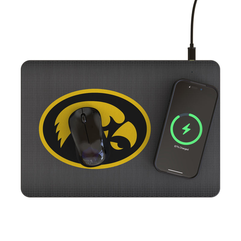 University of Iowa Hawkeyes Linen 15-Watt Wireless Charger and Mouse Pad Lifestyle.Jpg