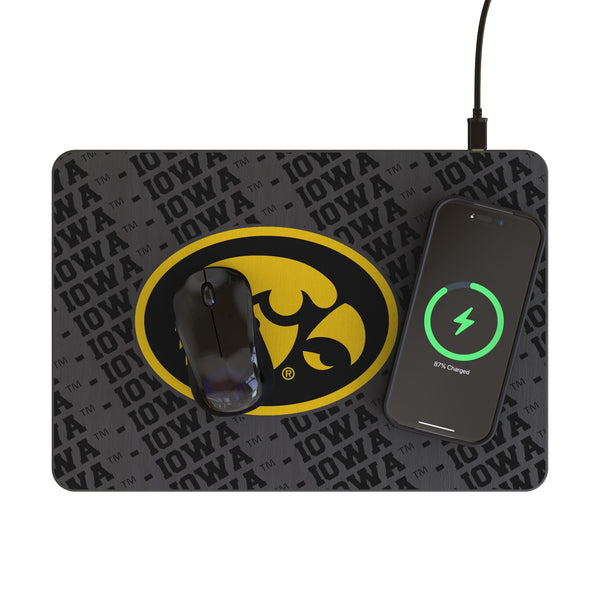 University of Iowa Hawkeyes Monocolor Tilt 15-Watt Wireless Charger and Mouse Pad Lifestyle.Jpg