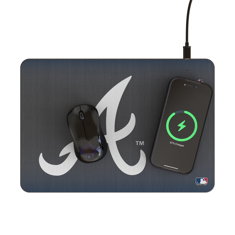 Atlanta Braves Linen 15-Watt Wireless Charger and Mouse Pad Lifestyle.Jpg
