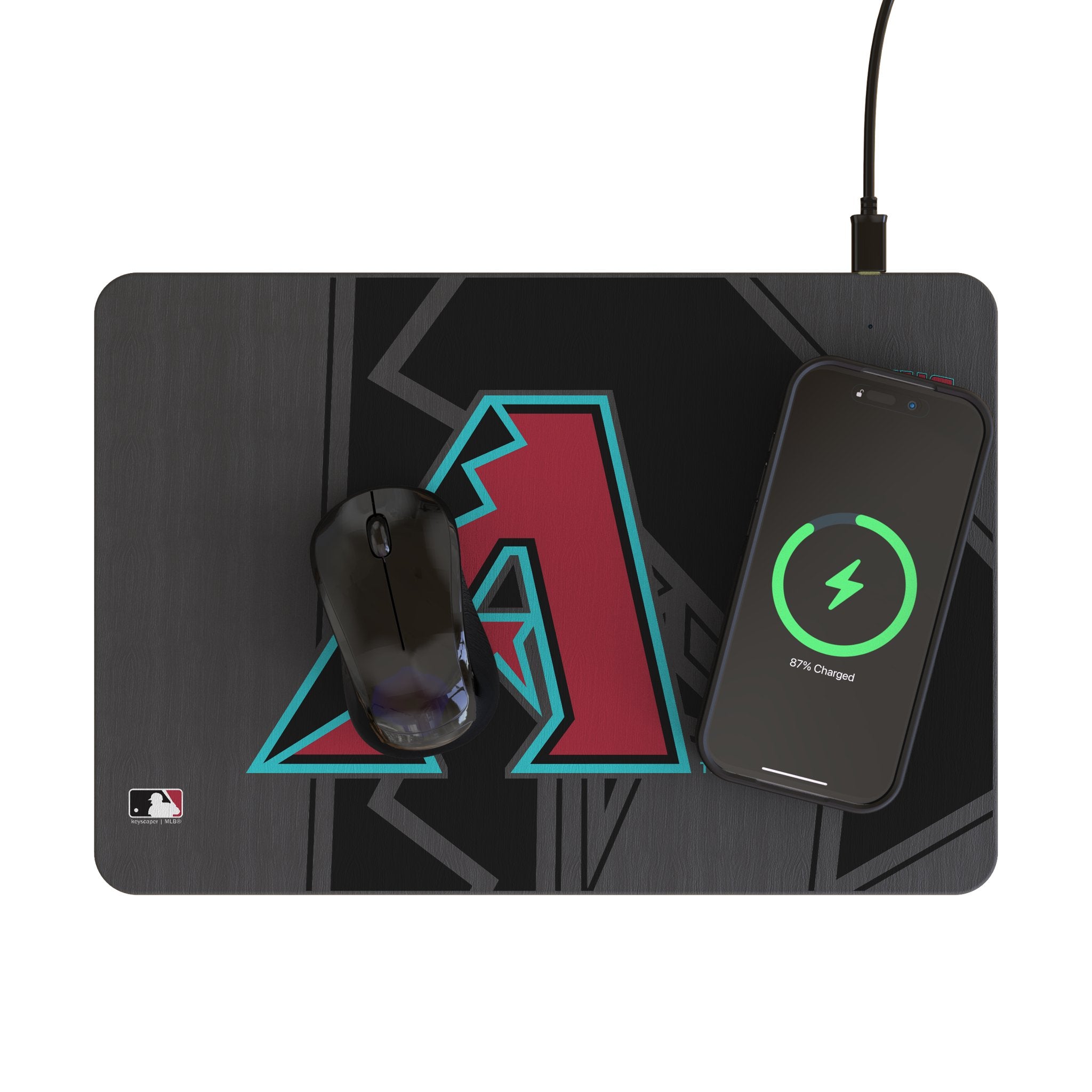Arizona Diamondbacks Monocolor Tilt 15-Watt Wireless Charger and Mouse Pad Lifestyle.Jpg