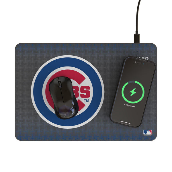 Chicago Cubs Linen 15-Watt Wireless Charger and Mouse Pad Lifestyle.Jpg