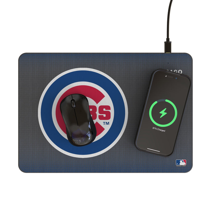 Chicago Cubs Linen 15-Watt Wireless Charger and Mouse Pad Lifestyle.Jpg
