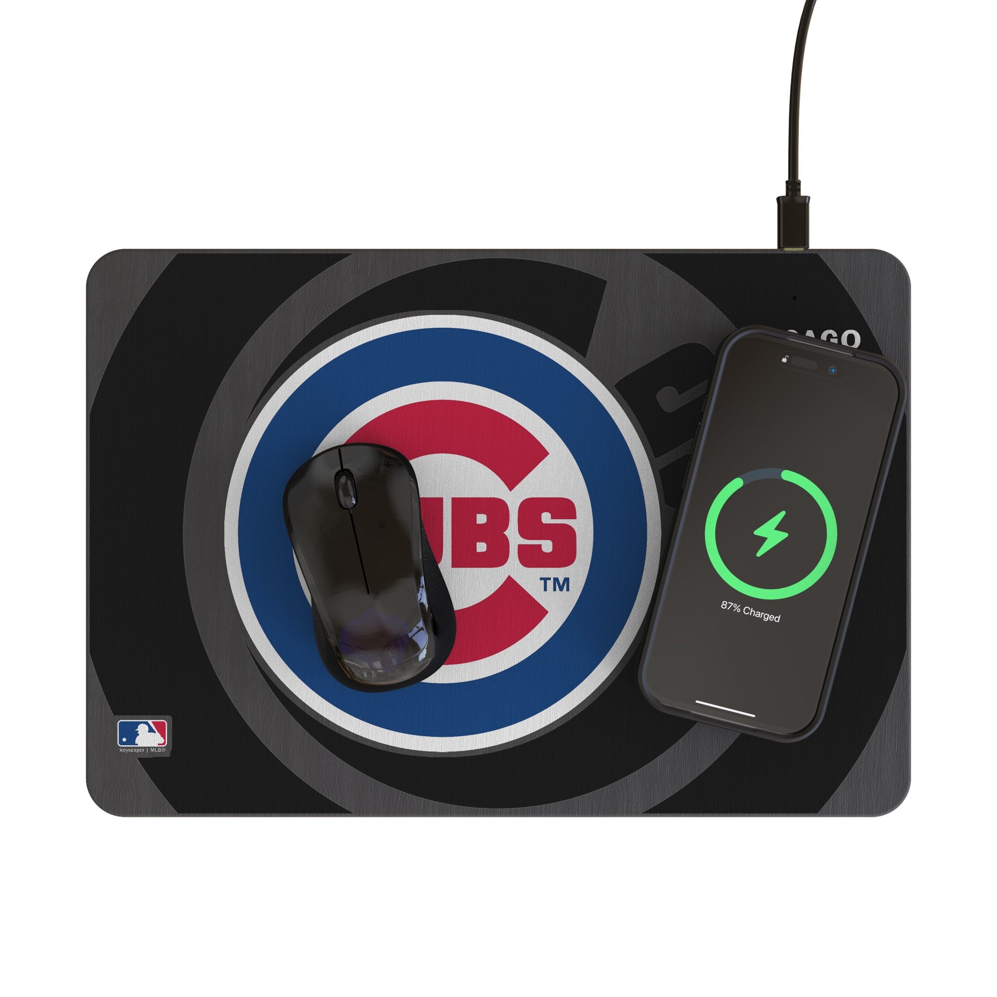 Chicago Cubs Monocolor Tilt 15-Watt Wireless Charger and Mouse Pad Lifestyle.Jpg
