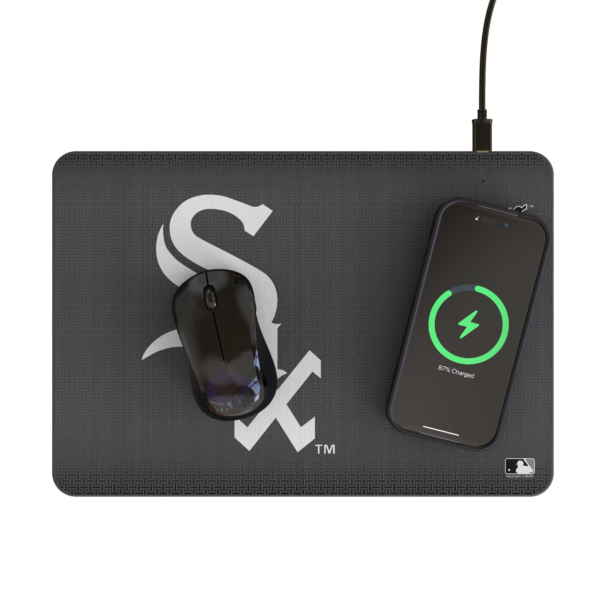 Chicago White Sox Linen 15-Watt Wireless Charger and Mouse Pad Lifestyle.Jpg