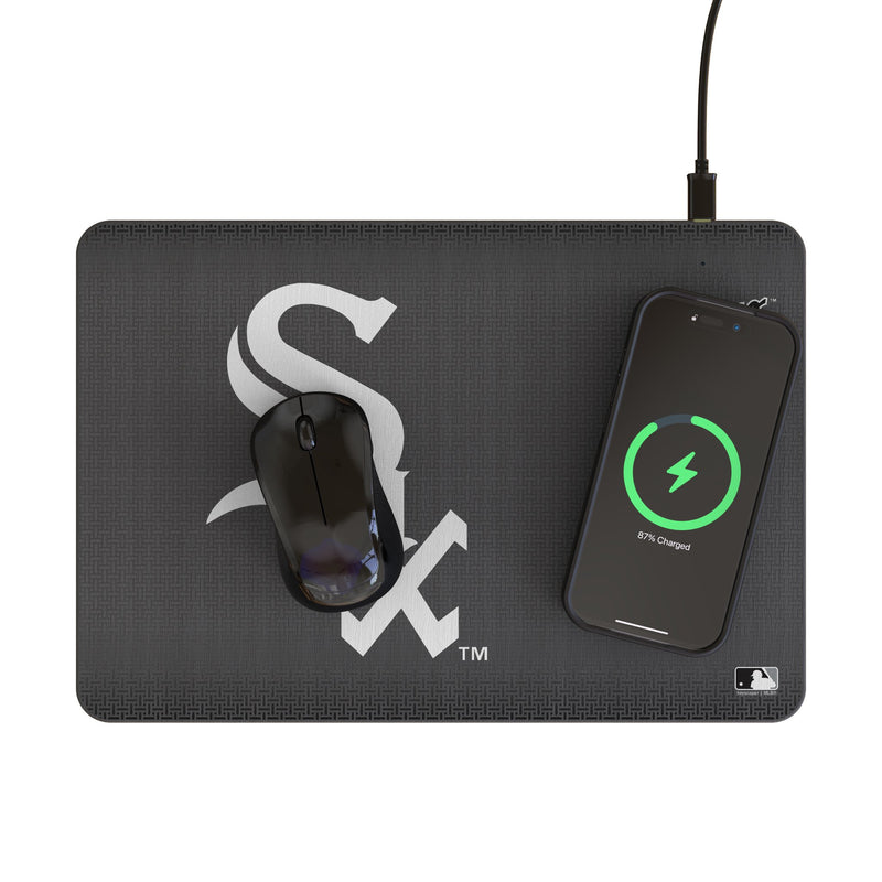 Chicago White Sox Linen 15-Watt Wireless Charger and Mouse Pad Lifestyle.Jpg