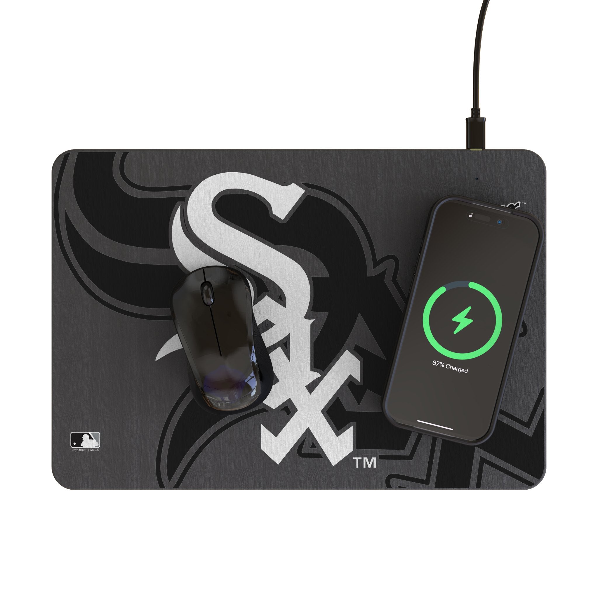 Chicago White Sox Monocolor Tilt 15-Watt Wireless Charger and Mouse Pad Lifestyle.Jpg
