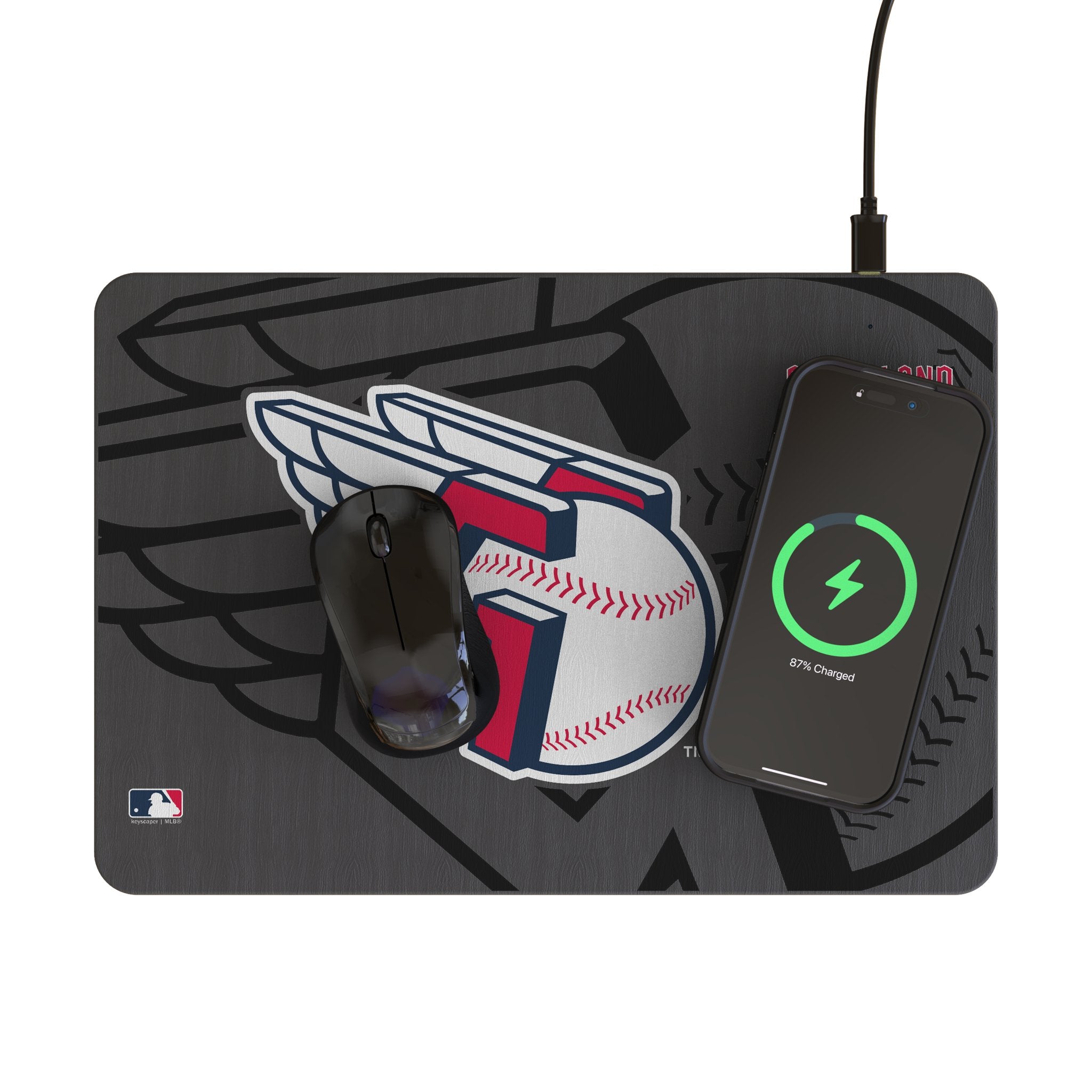 Cleveland Guardians Monocolor Tilt 15-Watt Wireless Charger and Mouse Pad Lifestyle.Jpg