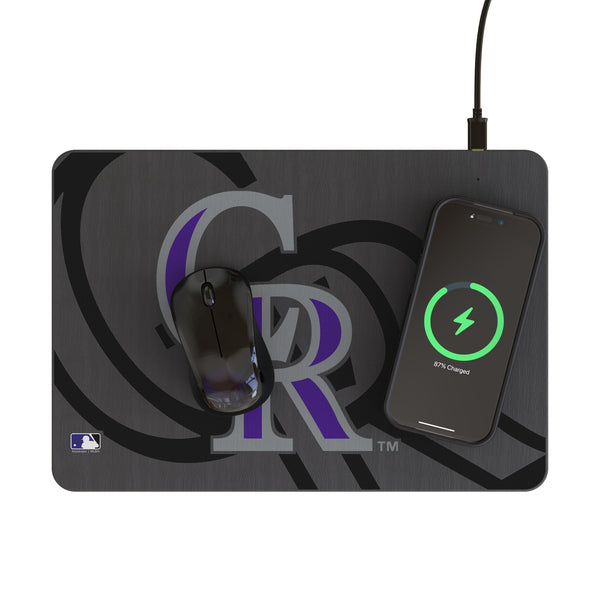 Colorado Rockies Monocolor Tilt 15-Watt Wireless Charger and Mouse Pad Lifestyle.Jpg