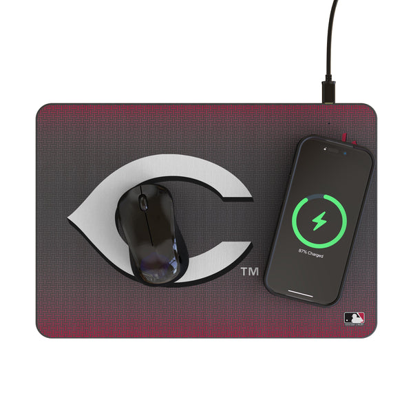 Cincinnati Reds Linen 15-Watt Wireless Charger and Mouse Pad Lifestyle.Jpg