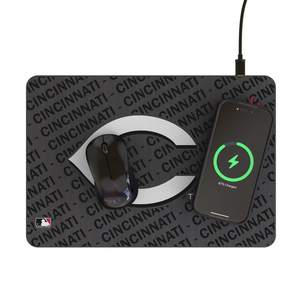 Cincinnati Reds Monocolor Tilt 15-Watt Wireless Charger and Mouse Pad Lifestyle.Jpg
