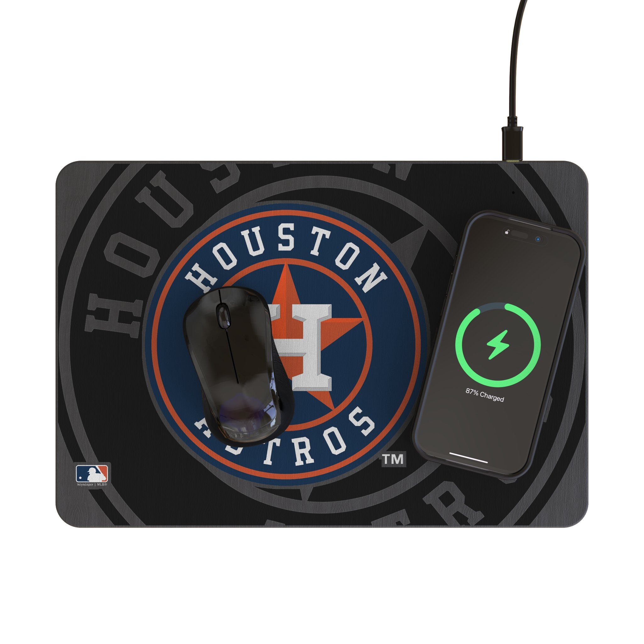 Houston Astros Monocolor Tilt 15-Watt Wireless Charger and Mouse Pad Lifestyle.Jpg