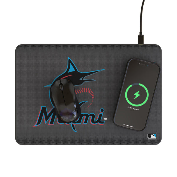 Miami Marlins Linen 15-Watt Wireless Charger and Mouse Pad Lifestyle.Jpg