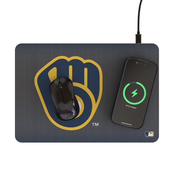 Milwaukee Brewers Linen 15-Watt Wireless Charger and Mouse Pad Lifestyle.Jpg