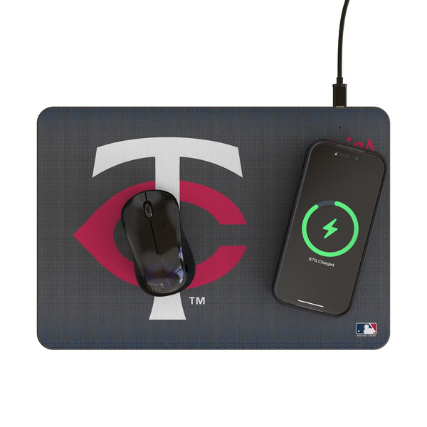 Minnesota Twins Linen 15-Watt Wireless Charger and Mouse Pad Lifestyle.Jpg