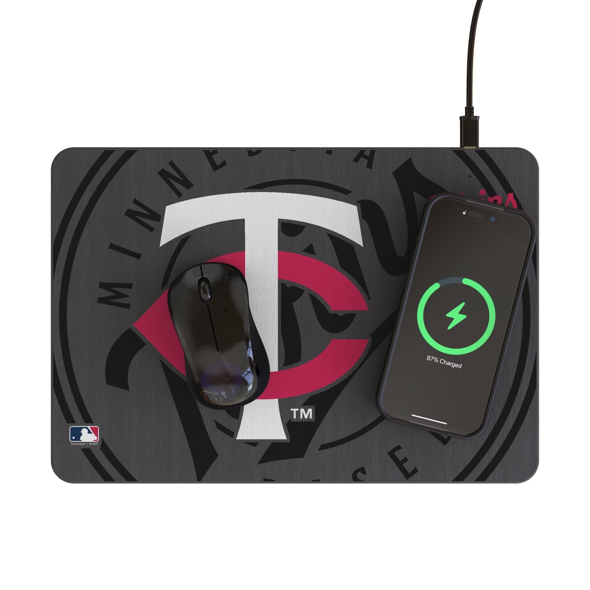Minnesota Twins Monocolor Tilt 15-Watt Wireless Charger and Mouse Pad Lifestyle.Jpg