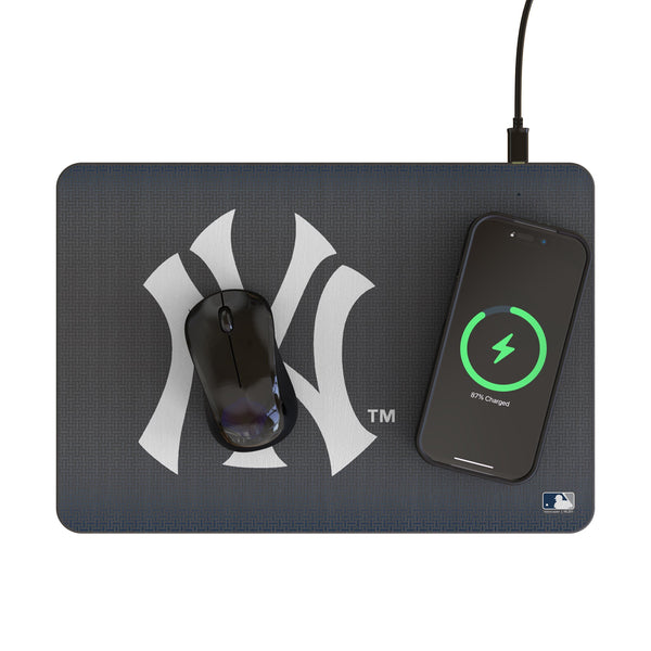 New York Yankees Linen 15-Watt Wireless Charger and Mouse Pad Lifestyle.Jpg