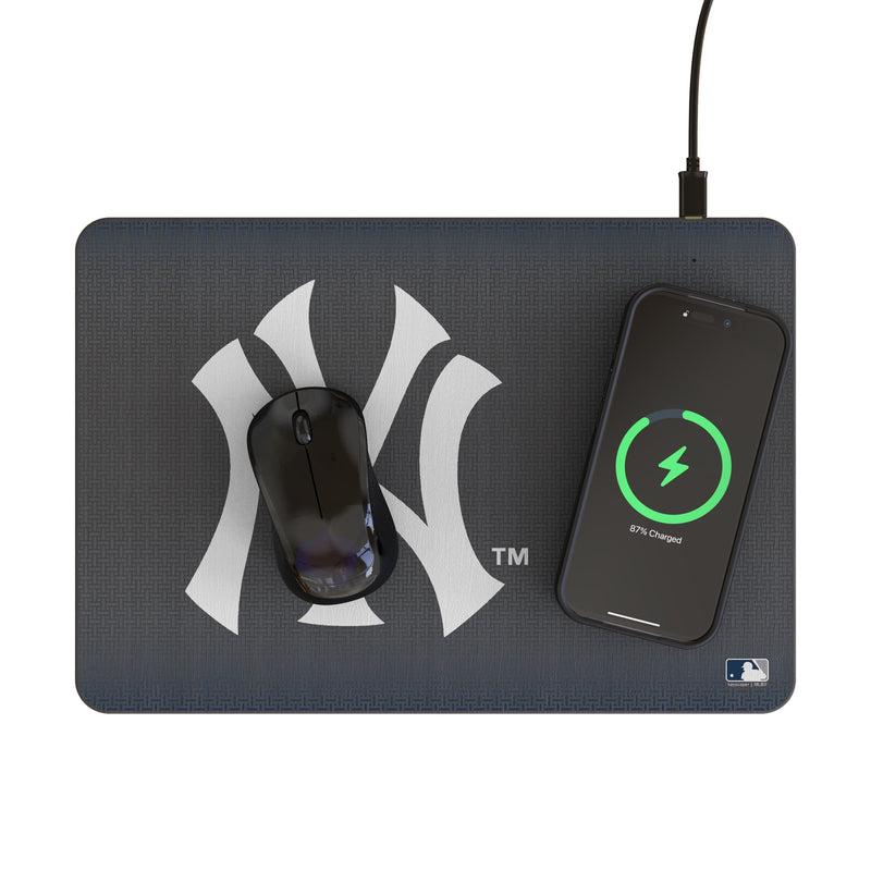 New York Yankees Linen 15-Watt Wireless Charger and Mouse Pad Lifestyle.Jpg