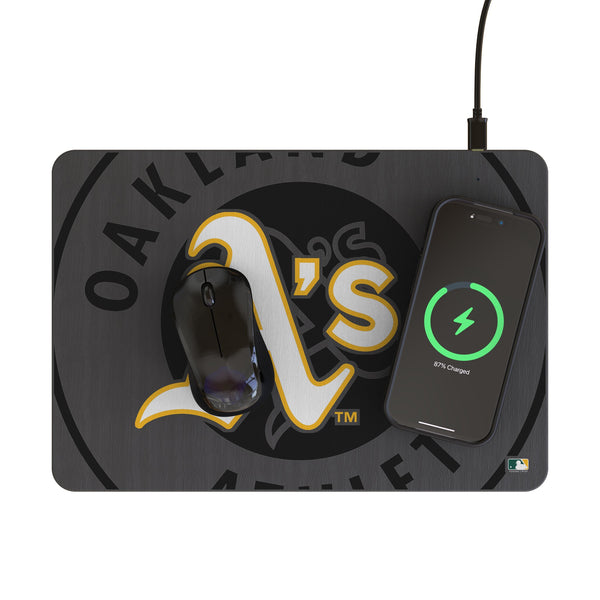 Oakland Athletics Personalized Tilt 15-Watt Wireless Charger and Mouse Pad Lifestyle.Jpg