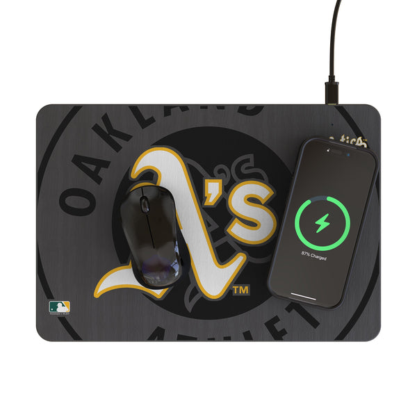 Oakland Athletics Monocolor Tilt 15-Watt Wireless Charger and Mouse Pad Lifestyle.Jpg