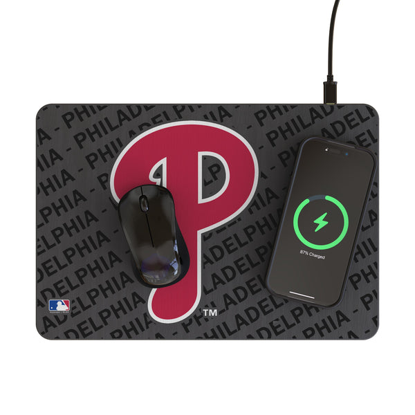 Philadelphia Phillies Monocolor Tilt 15-Watt Wireless Charger and Mouse Pad Lifestyle.Jpg