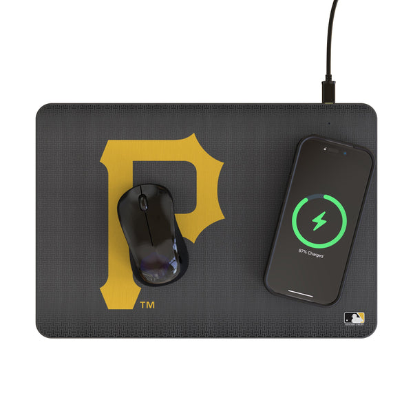 Pittsburgh Pirates Linen 15-Watt Wireless Charger and Mouse Pad Lifestyle.Jpg