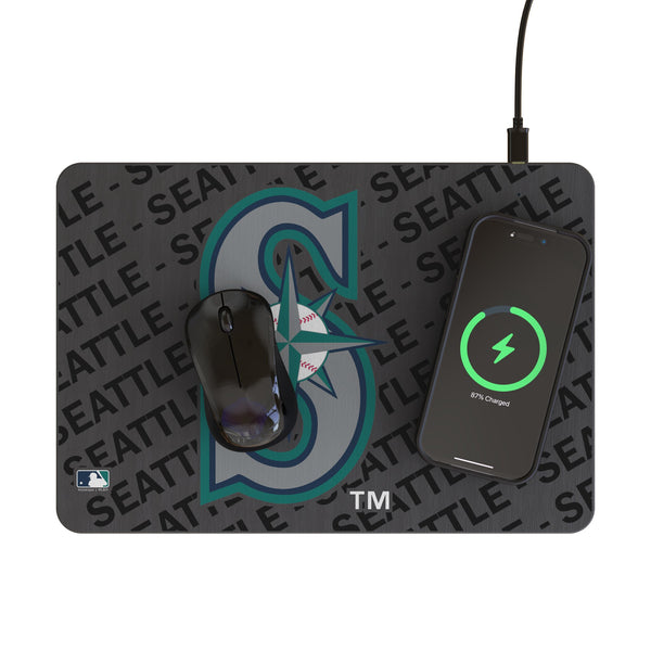 Seattle Mariners Monocolor Tilt 15-Watt Wireless Charger and Mouse Pad Lifestyle.Jpg
