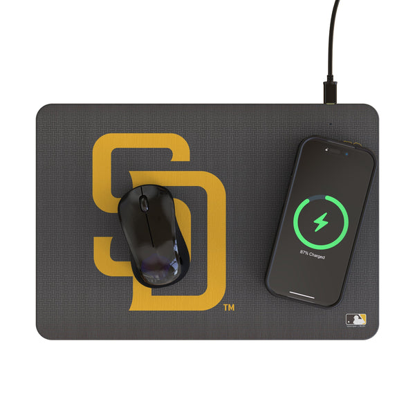 San Diego Padres Linen 15-Watt Wireless Charger and Mouse Pad Lifestyle.Jpg
