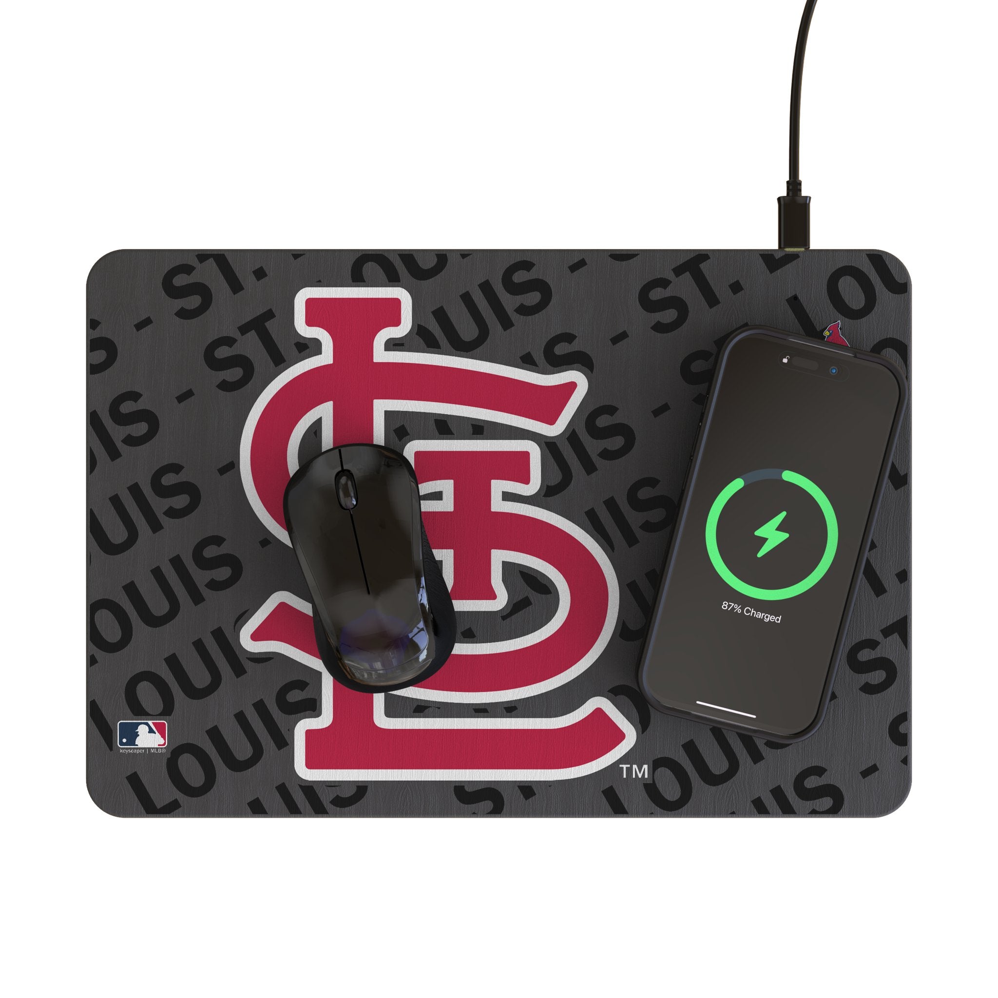 St Louis Cardinals Monocolor Tilt 15-Watt Wireless Charger and Mouse Pad Lifestyle.Jpg