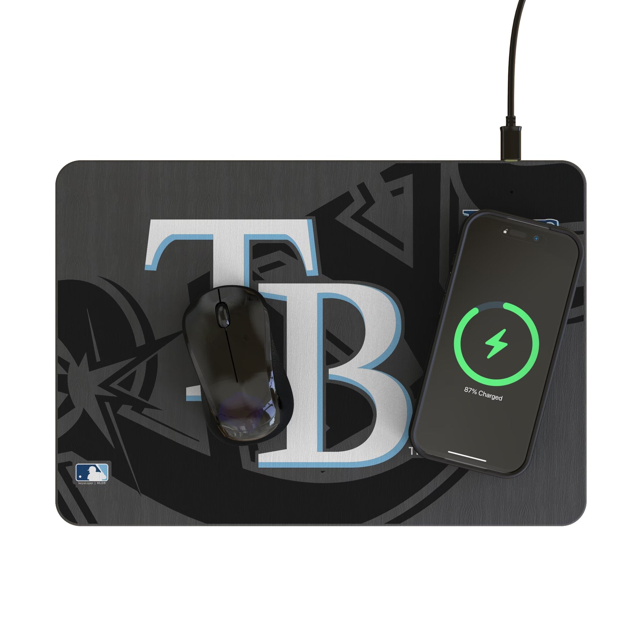 Tampa Bay Rays Monocolor Tilt 15-Watt Wireless Charger and Mouse Pad Lifestyle.Jpg