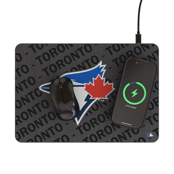 Toronto Blue Jays Personalized Tilt 15-Watt Wireless Charger and Mouse Pad Lifestyle.Jpg