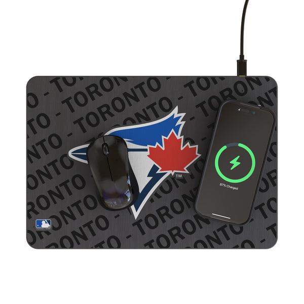 Toronto Blue Jays Monocolor Tilt 15-Watt Wireless Charger and Mouse Pad Lifestyle.Jpg