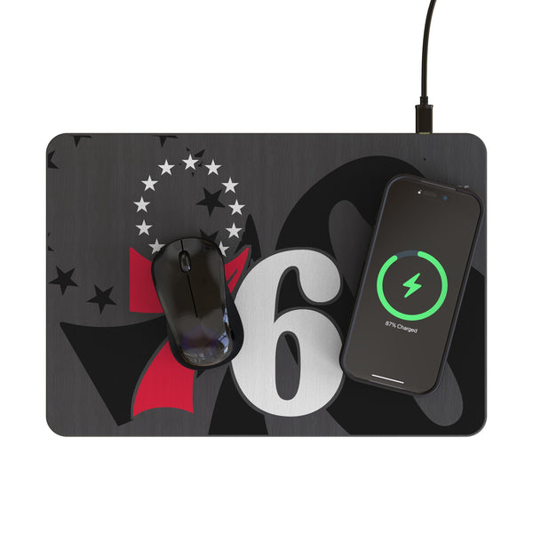 Philadelphia 76ers Personalized Tilt 15-Watt Wireless Charger and Mouse Pad Lifestyle.Jpg