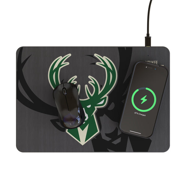Milwaukee Bucks Monocolor Tilt 15-Watt Wireless Charger and Mouse Pad Lifestyle.Jpg