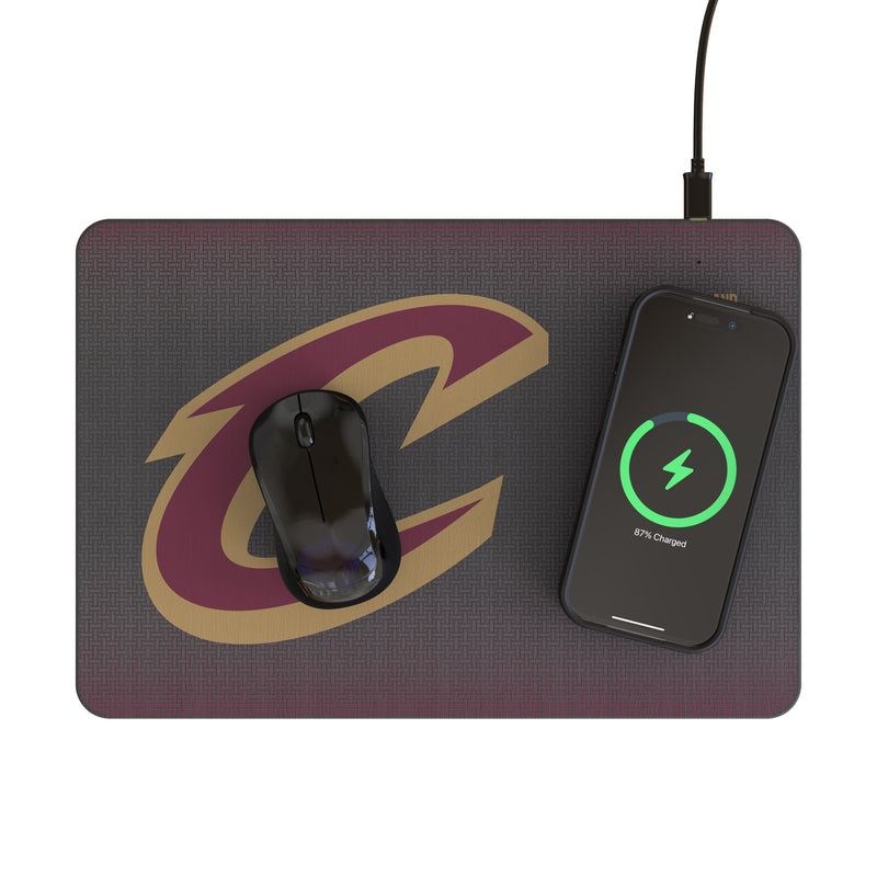 Cleveland Cavaliers Linen 15-Watt Wireless Charger and Mouse Pad Lifestyle.Jpg