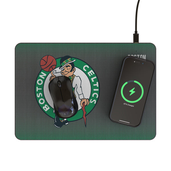 Boston Celtics Linen 15-Watt Wireless Charger and Mouse Pad Lifestyle.Jpg