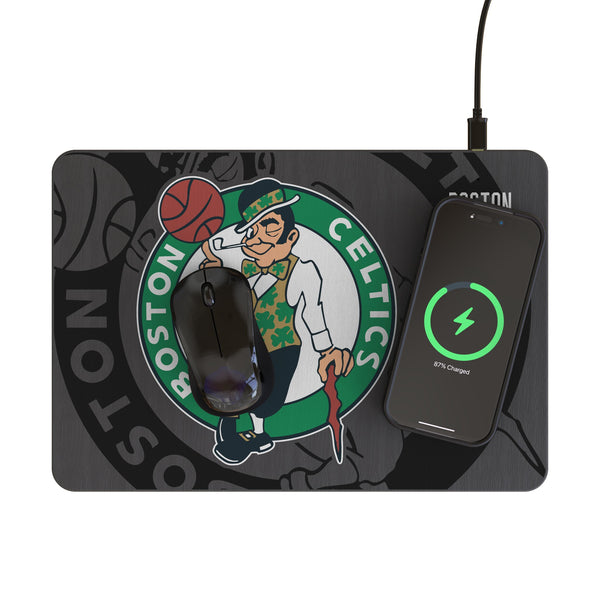 Boston Celtics Monocolor Tilt 15-Watt Wireless Charger and Mouse Pad Lifestyle.Jpg