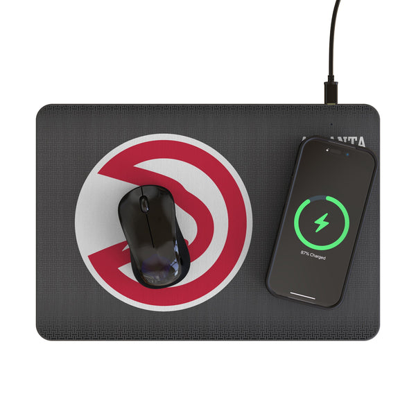 Atlanta Hawks Linen 15-Watt Wireless Charger and Mouse Pad Lifestyle.Jpg