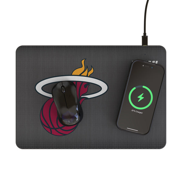 Miami Heat Linen 15-Watt Wireless Charger and Mouse Pad Lifestyle.Jpg