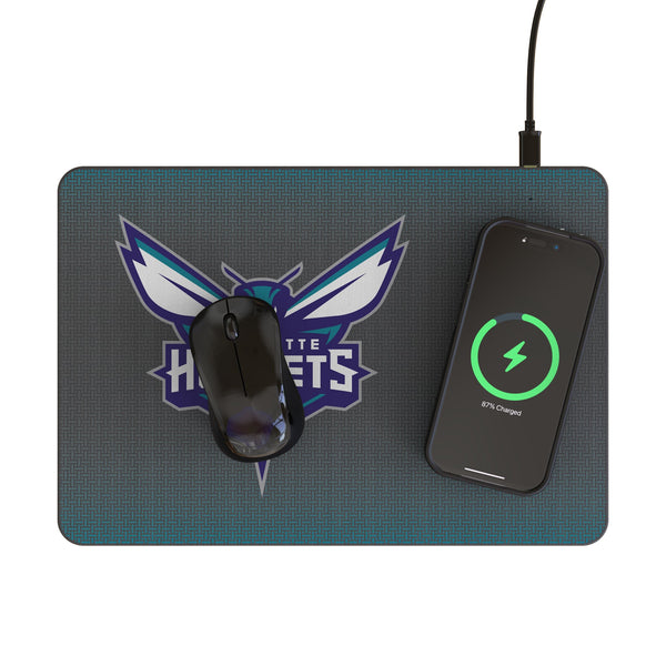 Charlotte Hornets Linen 15-Watt Wireless Charger and Mouse Pad Lifestyle.Jpg
