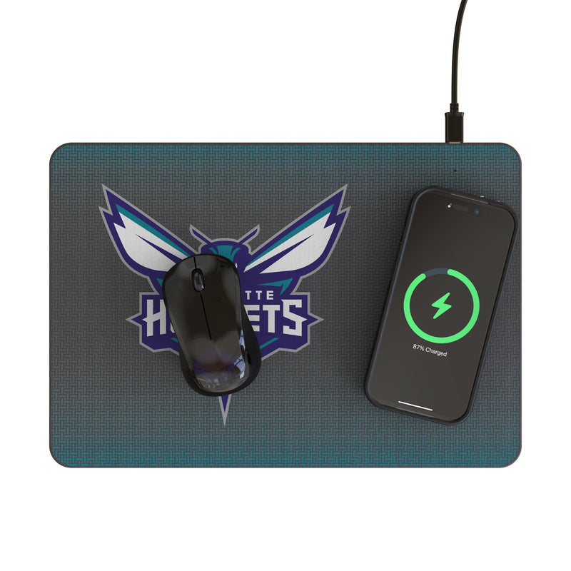 Charlotte Hornets Linen 15-Watt Wireless Charger and Mouse Pad Lifestyle.Jpg