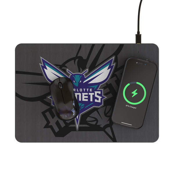 Charlotte Hornets Monocolor Tilt 15-Watt Wireless Charger and Mouse Pad Lifestyle.Jpg
