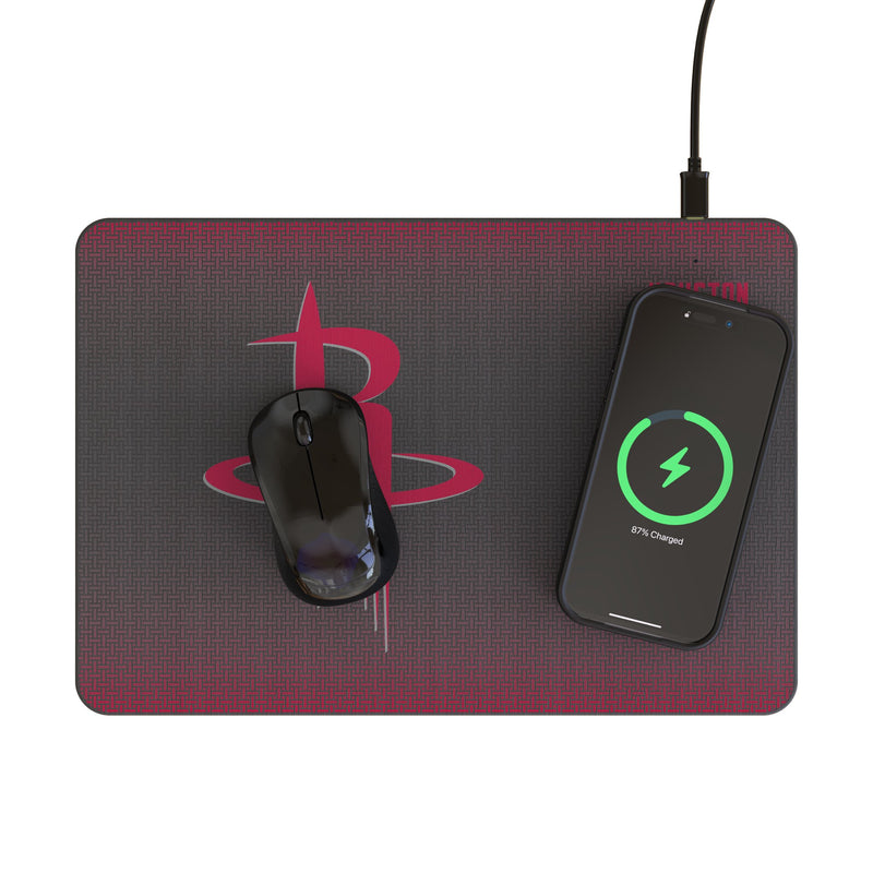 Houston Rockets Linen 15-Watt Wireless Charger and Mouse Pad Lifestyle.Jpg