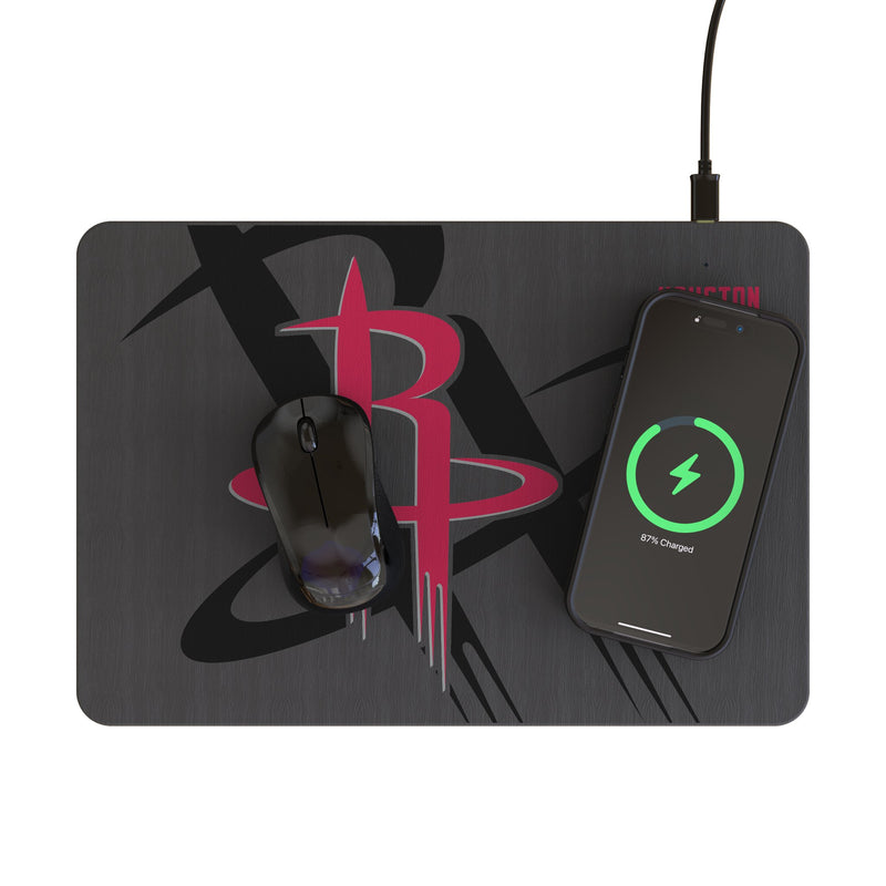 Houston Rockets Monocolor Tilt 15-Watt Wireless Charger and Mouse Pad Lifestyle.Jpg