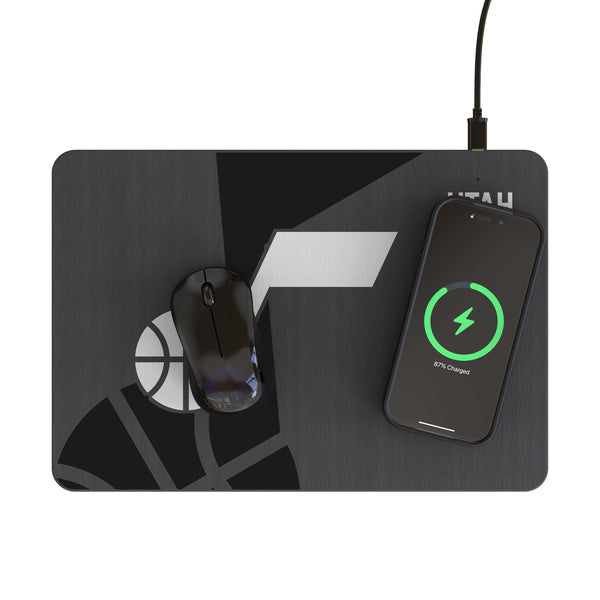 Utah Jazz Monocolor Tilt 15-Watt Wireless Charger and Mouse Pad Lifestyle.Jpg